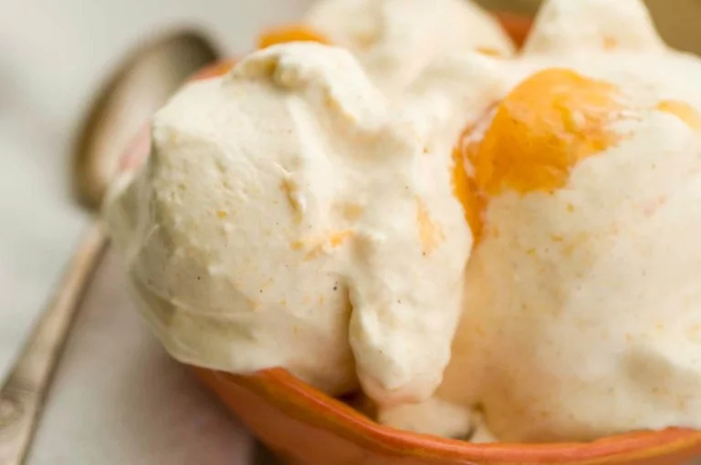 Buttermilk peach ice cream on a summer morning