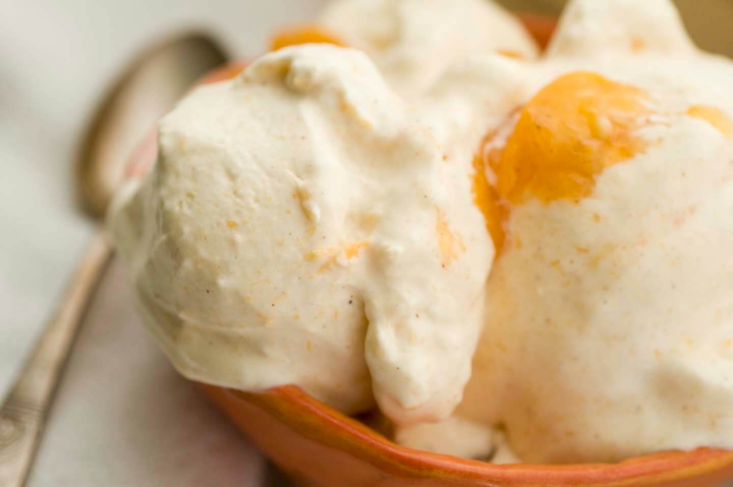 Buttermilk peach ice cream on a summer morning