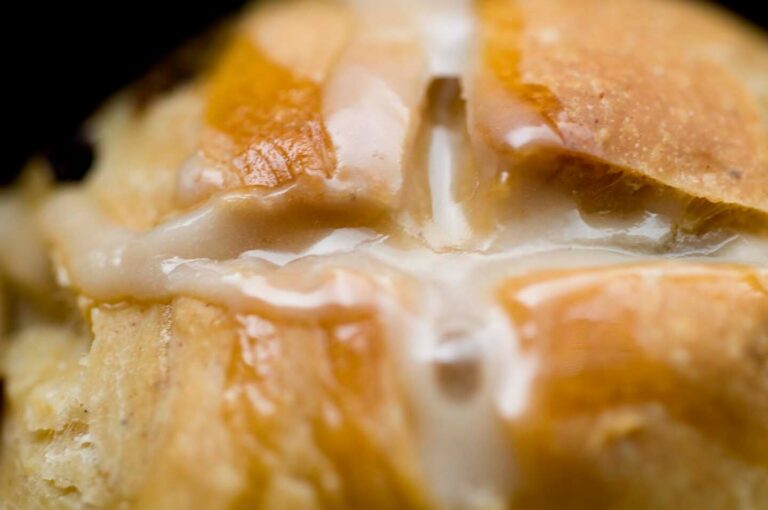 Honey-soaked hot cross buns