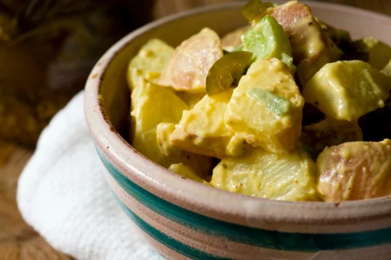Texas potato salad with bread and butter jalapeno pickles
