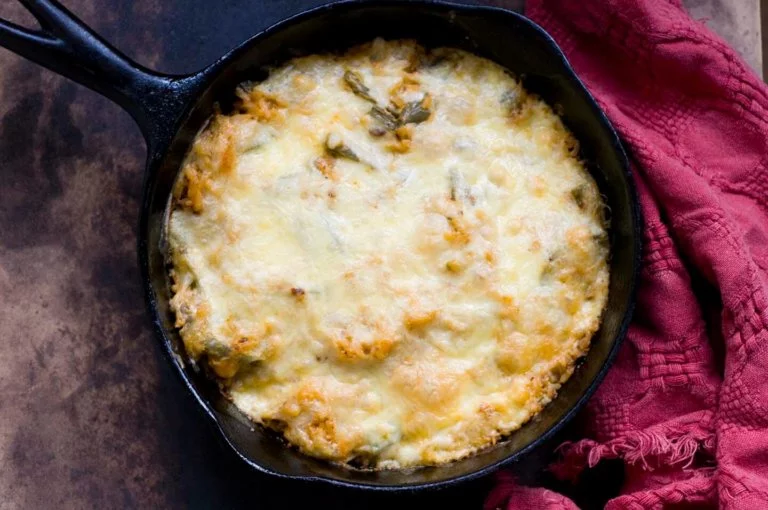 Cactus casserole with rice, ancho chiles and cheese