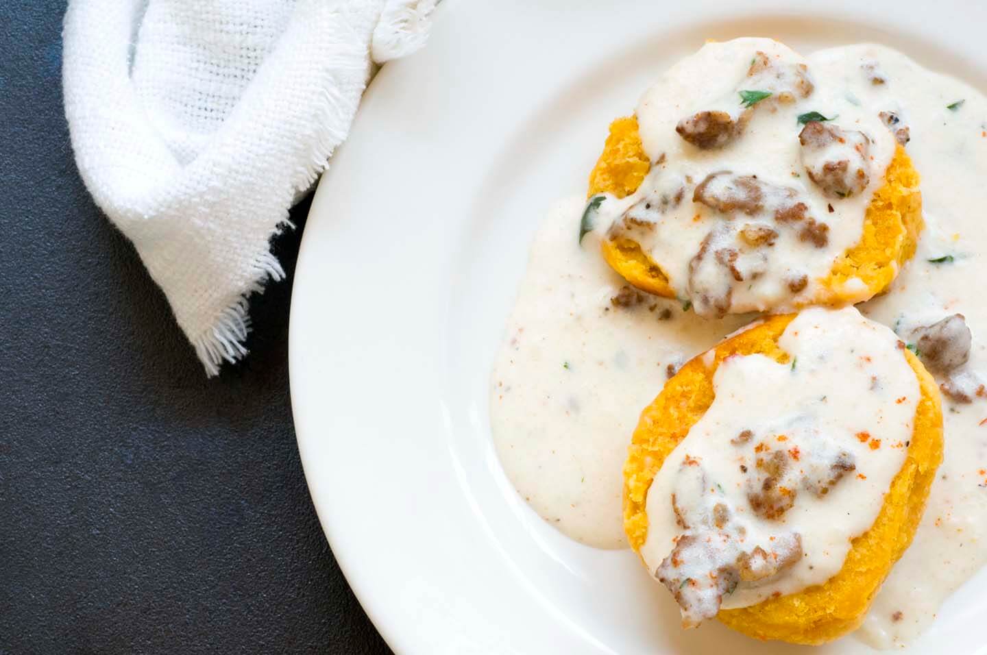 Sweet potato biscuits with chorizo cream gravy | Homesick Texan