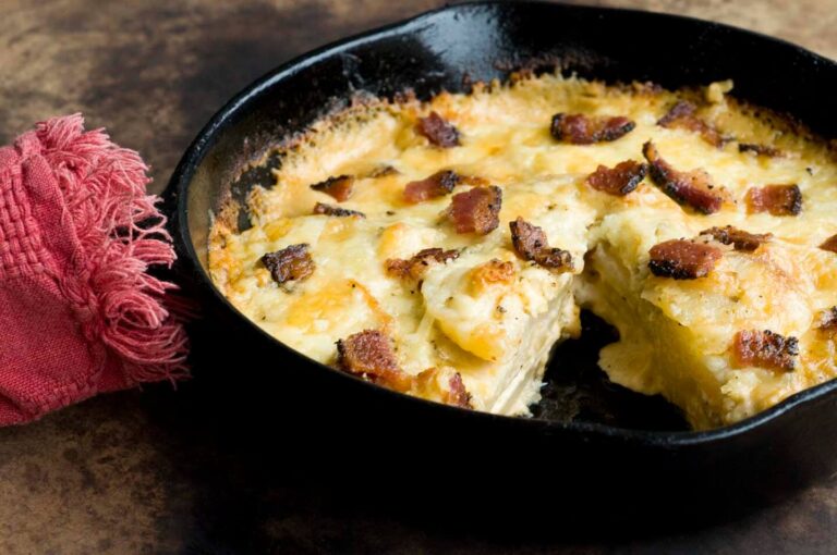 Blue cheese scalloped potatoes with chipotle and bacon