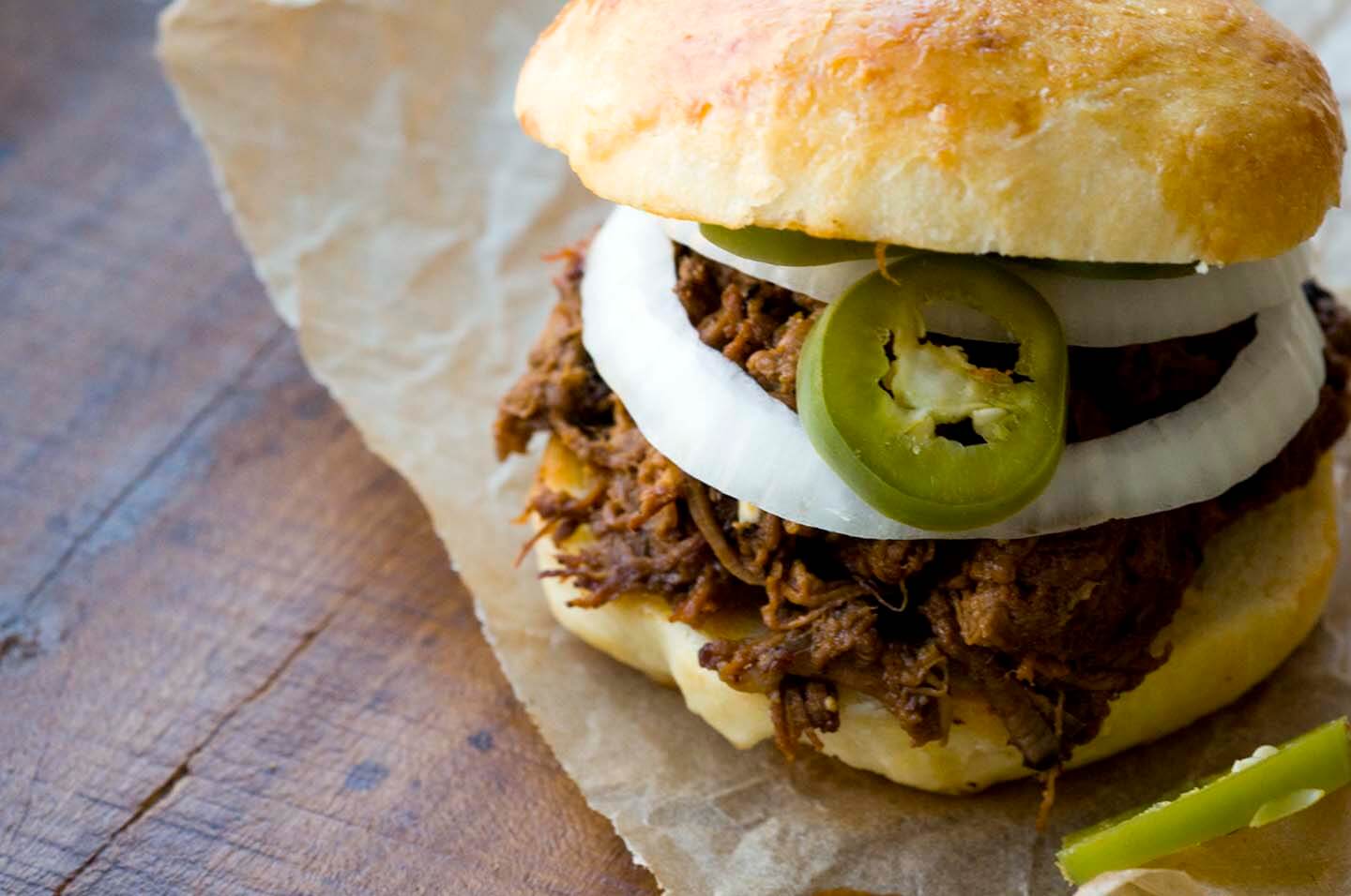 Chopped beef sandwich with a spicy barbecue sauce  | Homesick Texan