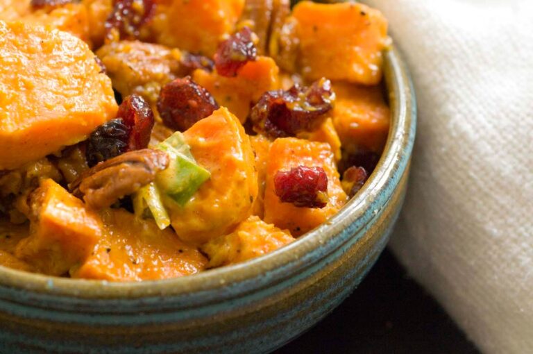 Sweet potato salad with cranberries and pecans