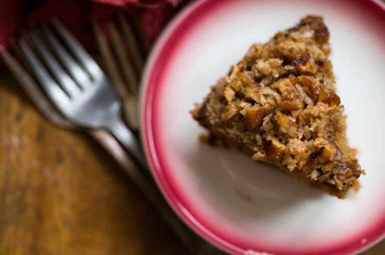 Dr Pepper oatmeal cake with a coconut and pecan topping