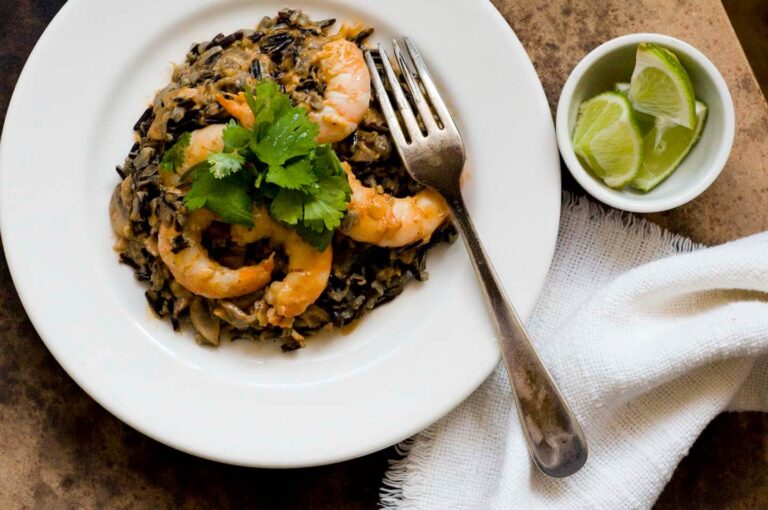Creamy chipotle shrimp with mushrooms and wild rice