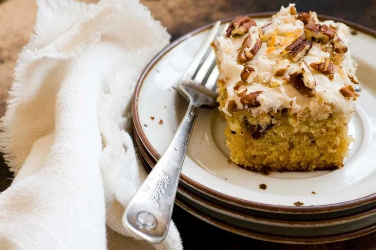 Ruby red grapefruit and pecan sheet cake