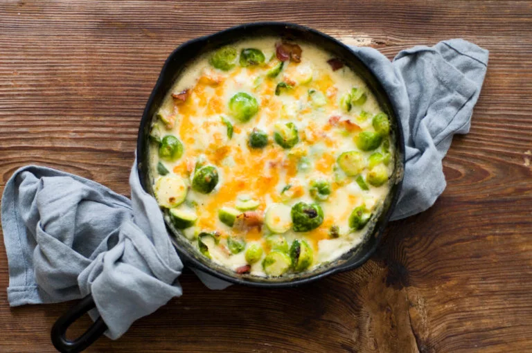 Jalapeño bacon Brussels sprouts gratin