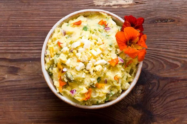 Texas potato salad with nasturtiums