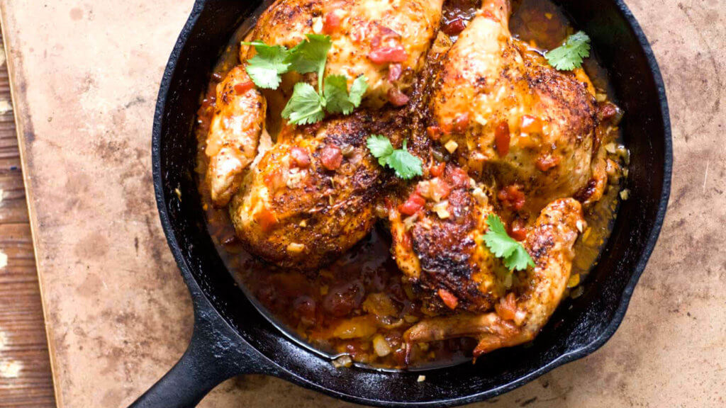 Roast chicken with bacon, tomatoes, and green chiles | Homesick Texan