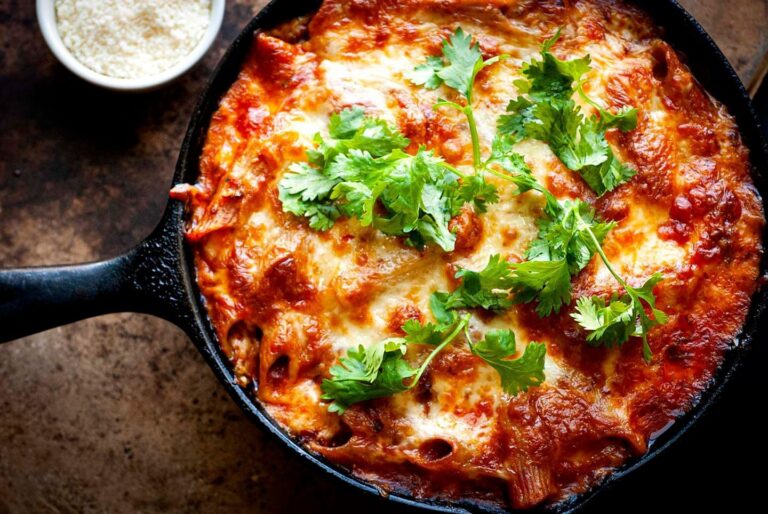 Cheesy baked pasta with chorizo