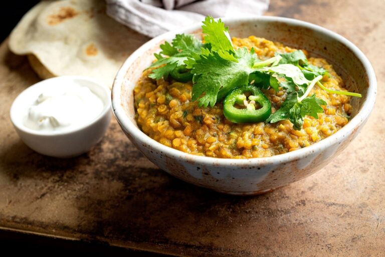 Red lentils with jalapeños and lime