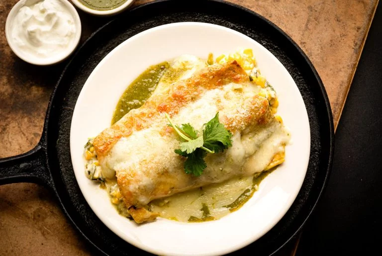 Corn and poblano enchiladas