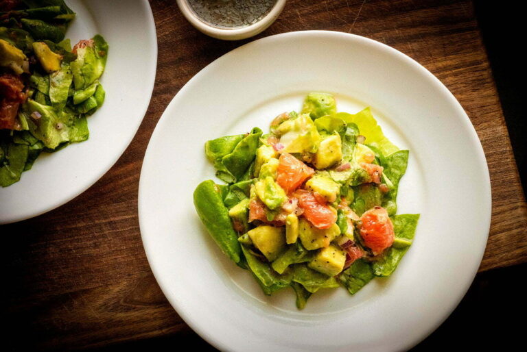 Grapefruit avocado salad with poppy seed dressing