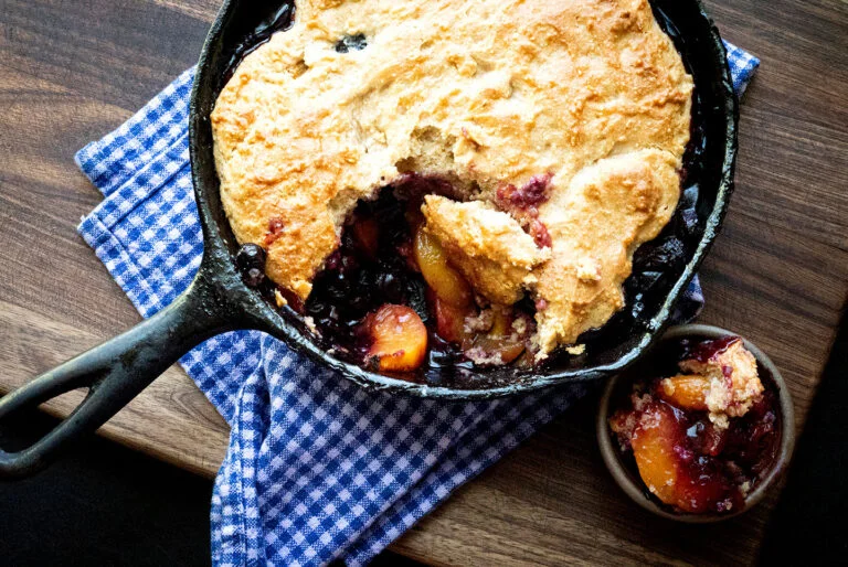 Blueberry peach cornmeal cobbler