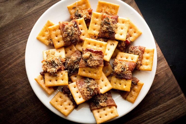 Rosemary candied bacon bowties