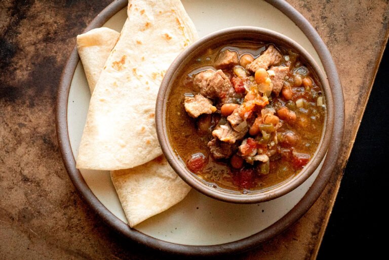 Green chile pork and pinto bean stew